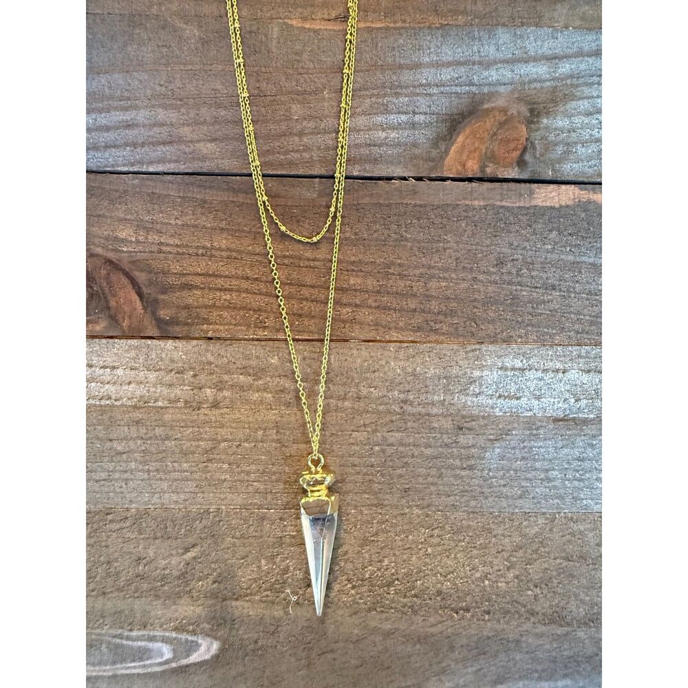 Clear Crystal Point Gold Layered Necklace with Beaded Chain